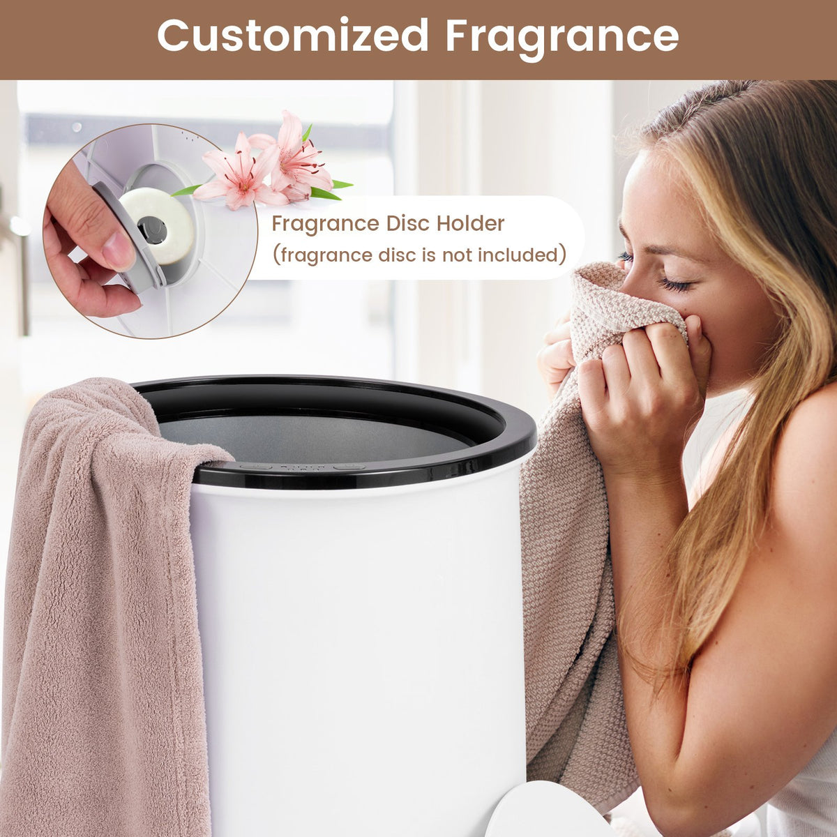 23L Large Luxury Bucket-Style Towel Warmer with Fragrant Disc Holder-Black view 9