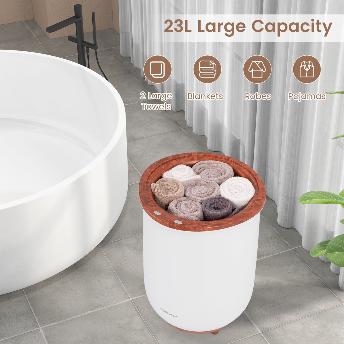 23L Large Luxury Bucket-Style Towel Warmer with Fragrant Disc Holder-Coffee view 7