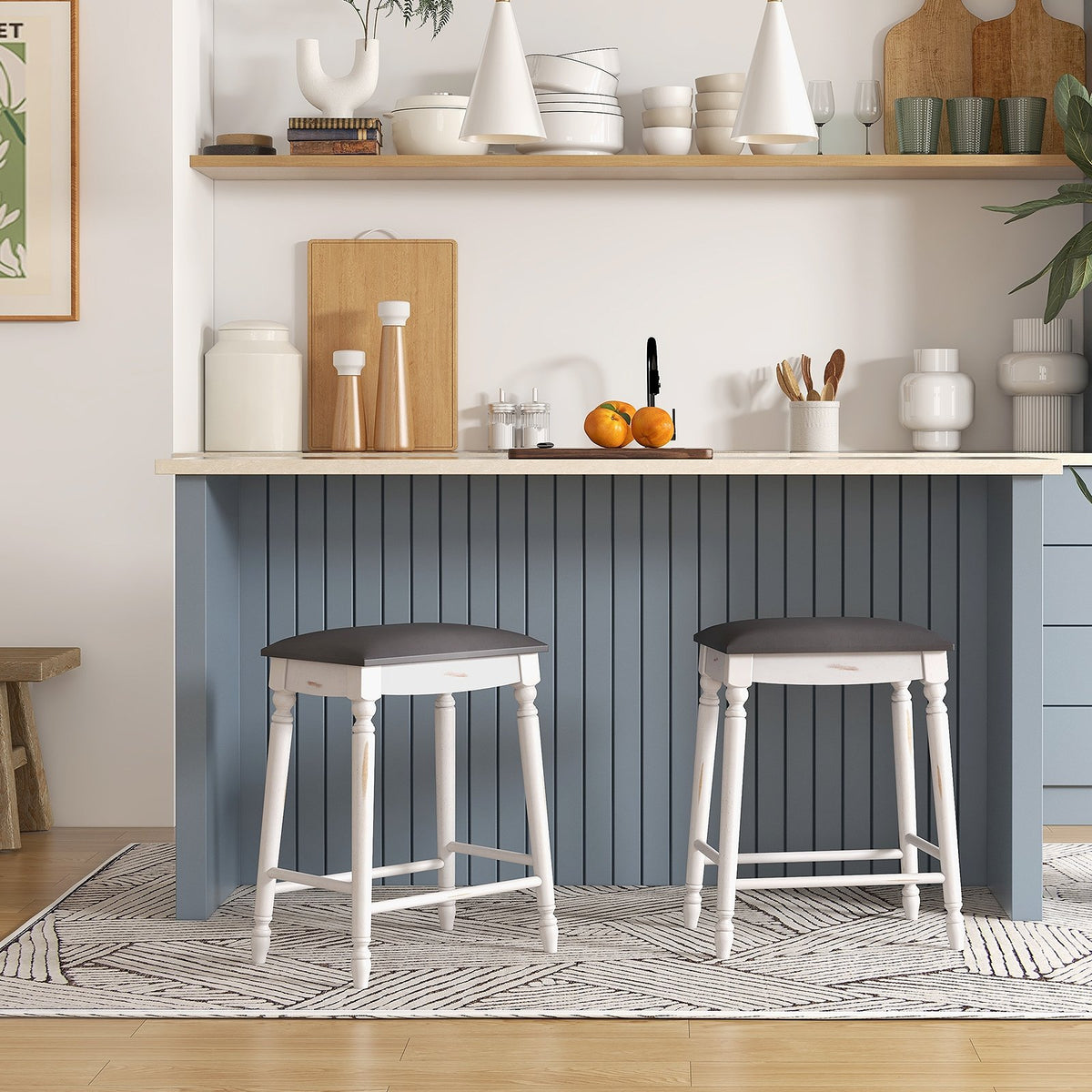24 Inch Bar Stool Set of 2 with Padded Seat Cushions and Wood Legs-24 inches view 2