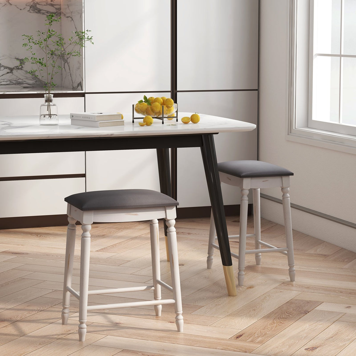 24 Inch Bar Stool Set of 2 with Padded Seat Cushions and Wood Legs-24 inches view 3