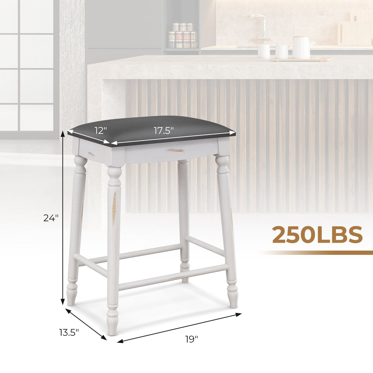 24 Inch Bar Stool Set of 2 with Padded Seat Cushions and Wood Legs-24 inches view 4