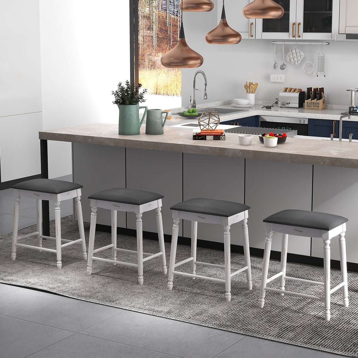 24 Inch Bar Stool Set of 2 with Padded Seat Cushions and Wood Legs-24 inches view 5