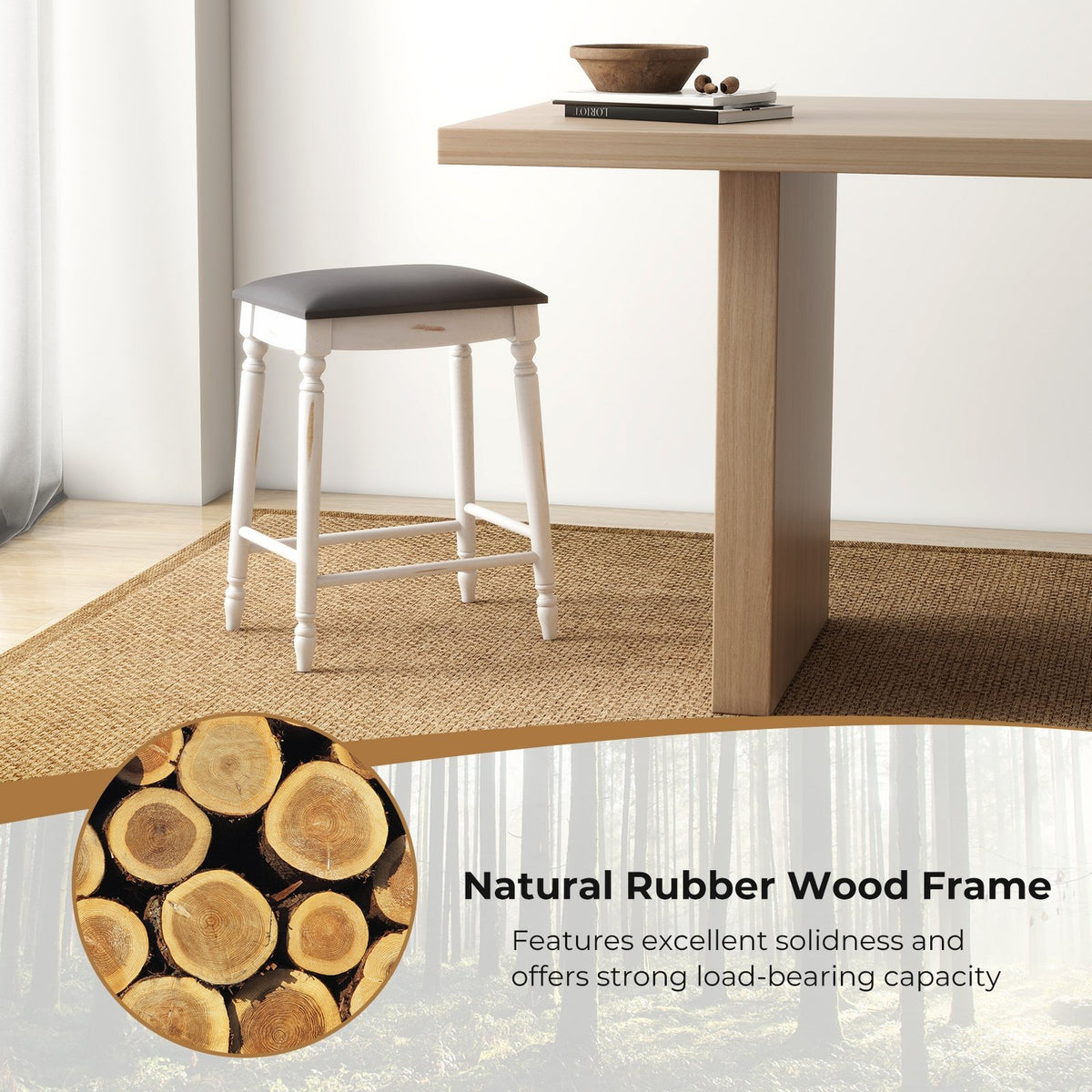 24 Inch Bar Stool Set of 2 with Padded Seat Cushions and Wood Legs-24 inches view 6