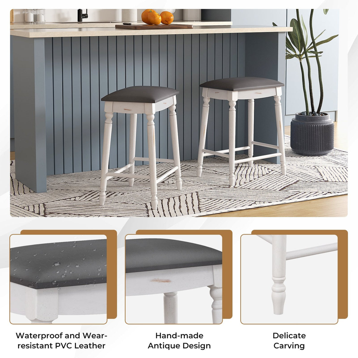 24 Inch Bar Stool Set of 2 with Padded Seat Cushions and Wood Legs-24 inches view 8