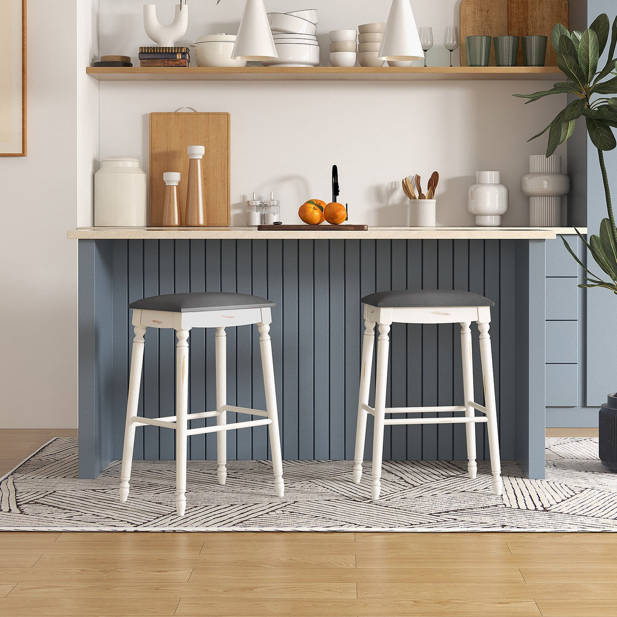 29 Inch Bar Stool Set of 2 with Padded Seat Cushions and Wood Legs-29 inches view 2