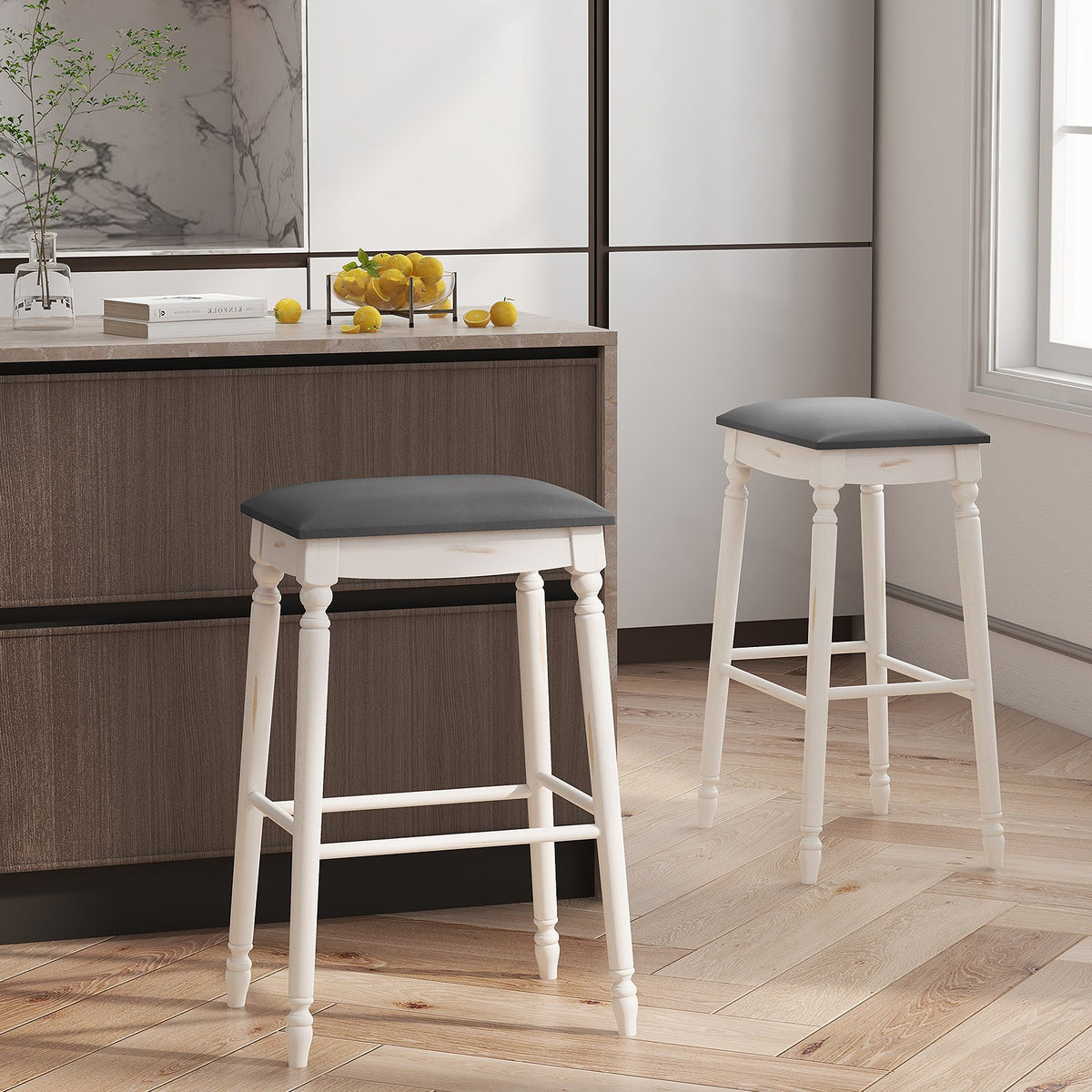 29 Inch Bar Stool Set of 2 with Padded Seat Cushions and Wood Legs-29 inches view 3
