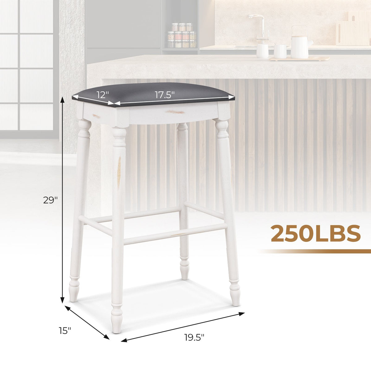 29 Inch Bar Stool Set of 2 with Padded Seat Cushions and Wood Legs-29 inches view 4