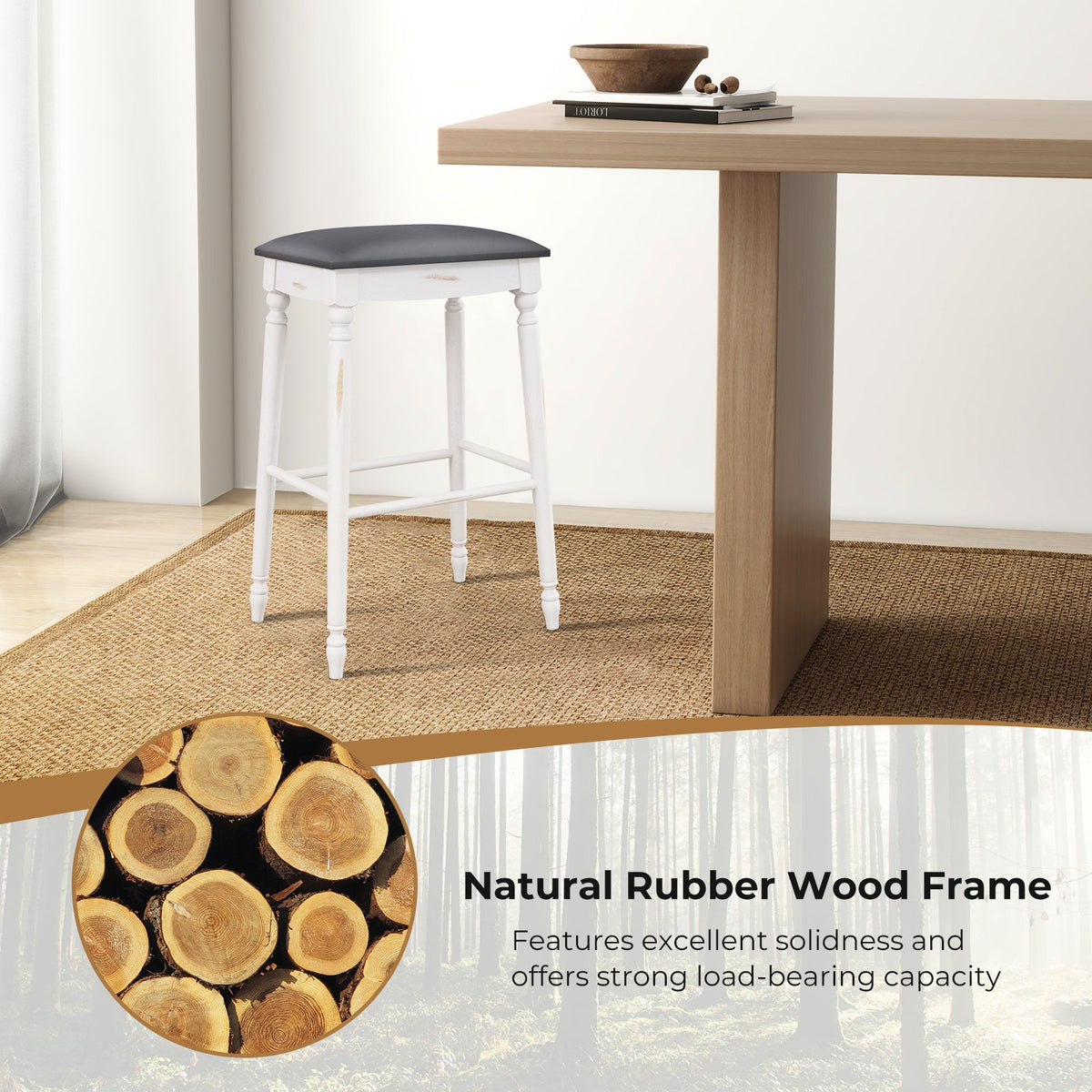 29 Inch Bar Stool Set of 2 with Padded Seat Cushions and Wood Legs-29 inches view 5