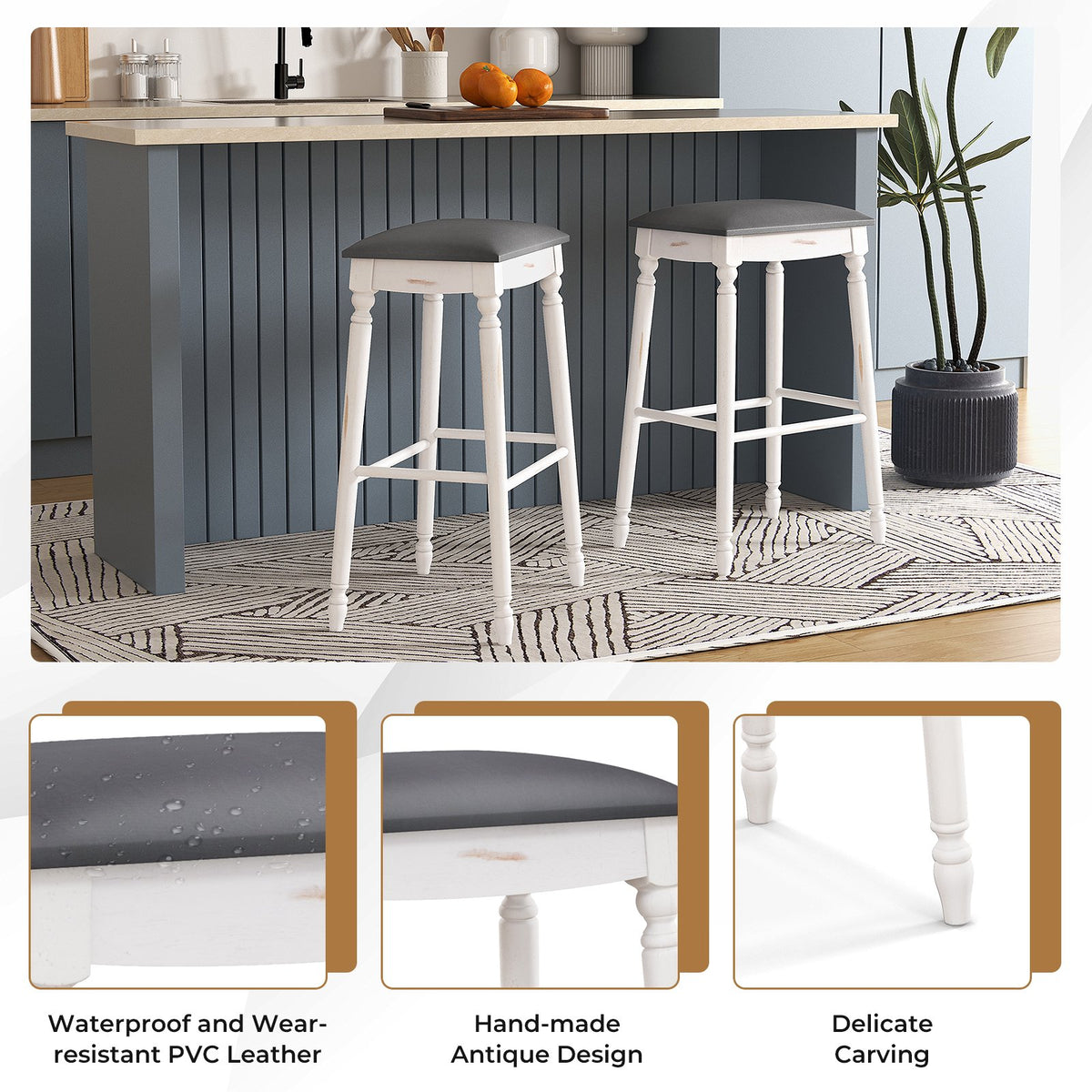 29 Inch Bar Stool Set of 2 with Padded Seat Cushions and Wood Legs-29 inches view 7