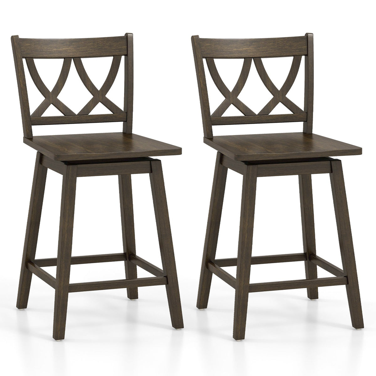 24/29 Inch Bar Stool Set of 2 Wooden Bar Chairs with Rubber Wood Frame-24 inches