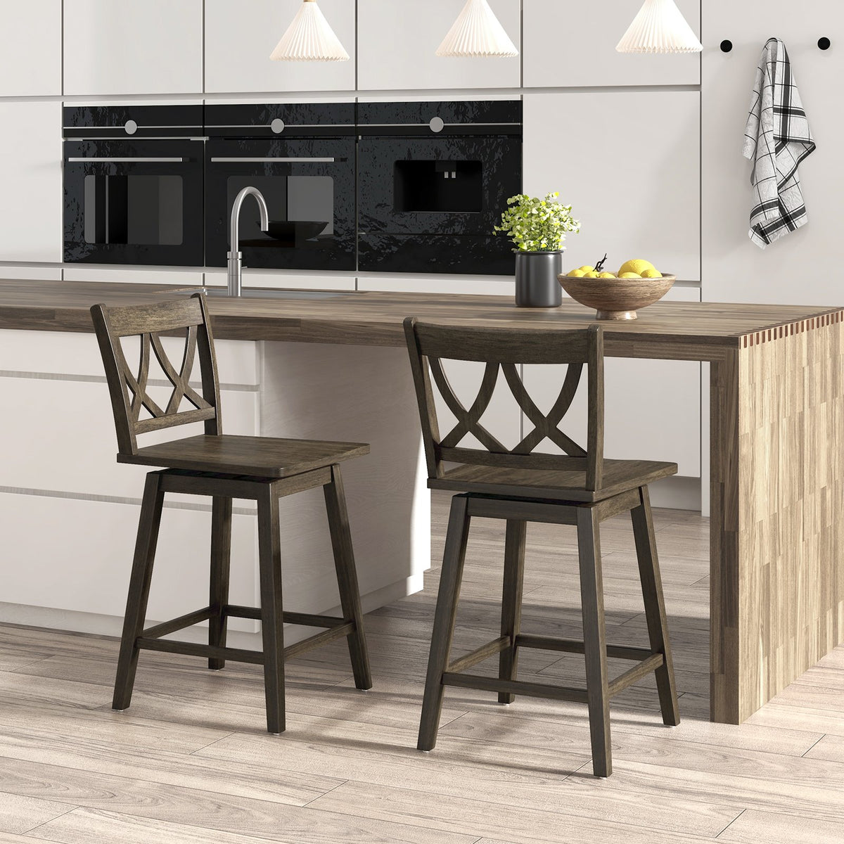 24/29 Inch Bar Stool Set of 2 Wooden Bar Chairs with Rubber Wood Frame-24 inches view 3