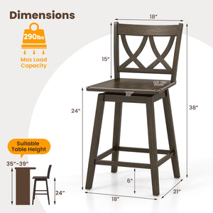 24/29 Inch Bar Stool Set of 2 Wooden Bar Chairs with Rubber Wood Frame-24 inches view 4
