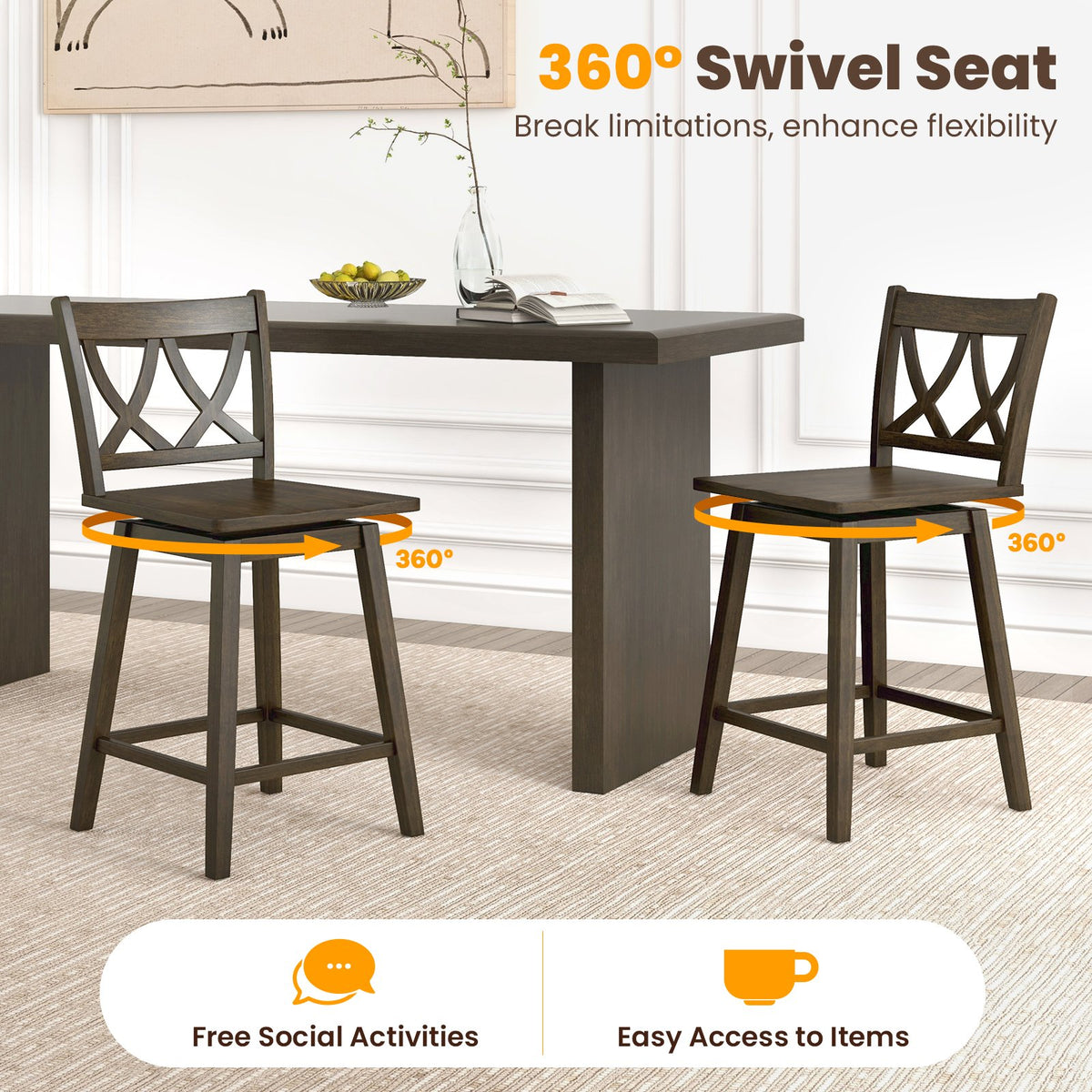 24/29 Inch Bar Stool Set of 2 Wooden Bar Chairs with Rubber Wood Frame-24 inches view 7