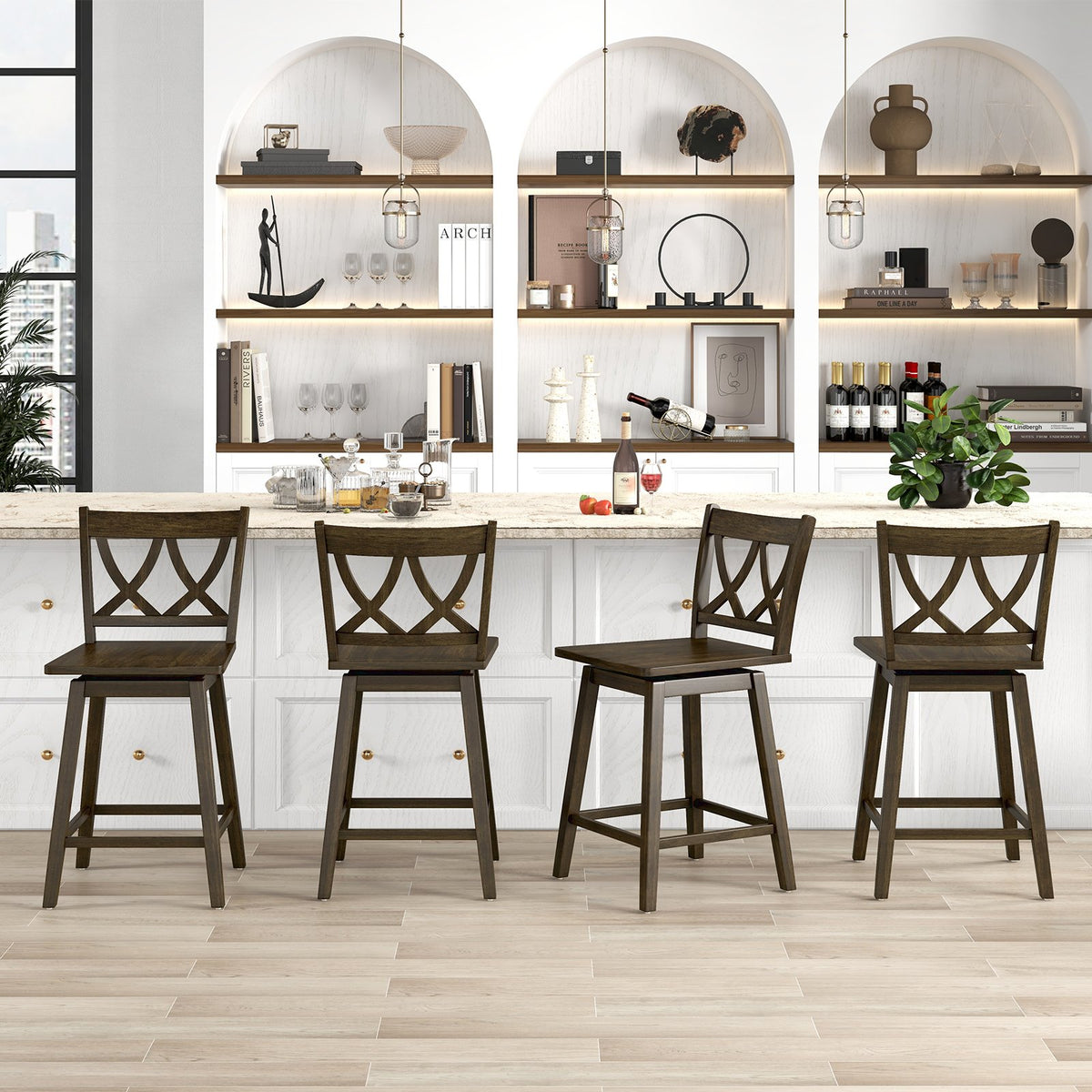 24/29 Inch Bar Stool Set of 2 Wooden Bar Chairs with Rubber Wood Frame-24 inches view 9