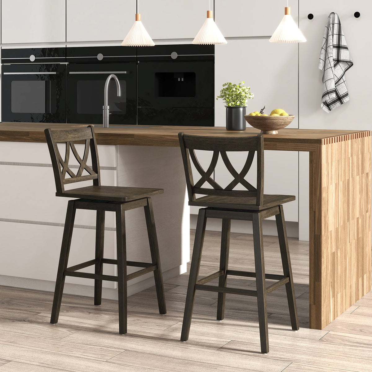 24/29 Inch Bar Stool Set of 2 Wooden Bar Chairs with Rubber Wood Frame-29 inches view 3