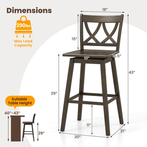 24/29 Inch Bar Stool Set of 2 Wooden Bar Chairs with Rubber Wood Frame-29 inches view 4