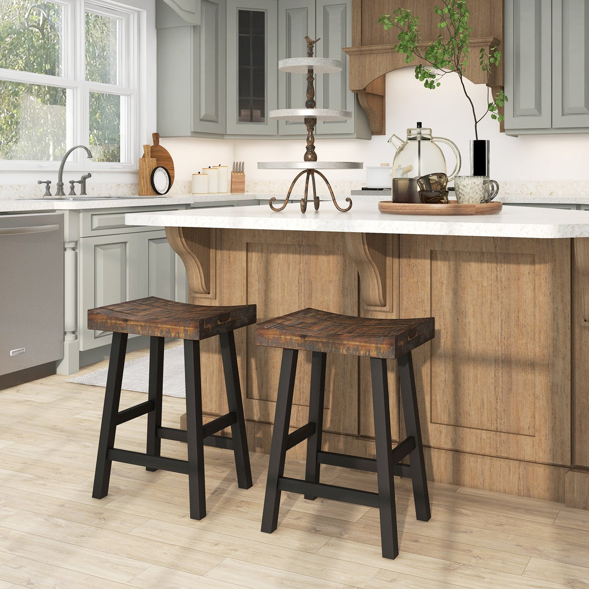 24 Inch Solid Wood Saddle-Seat with Curved Seat Surface and Comfortable Footrests-24 inches view 2
