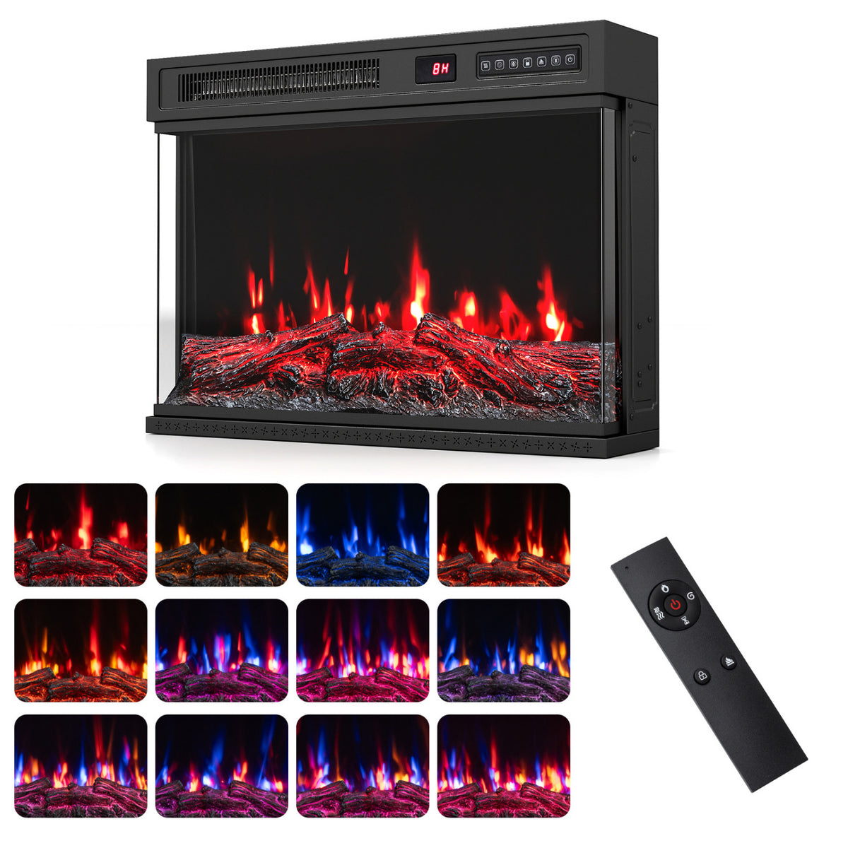 24/40/50/60 Inch 3-Sided Built-in Electric Fireplace Insert with 12 Flame Colors-24 inches
