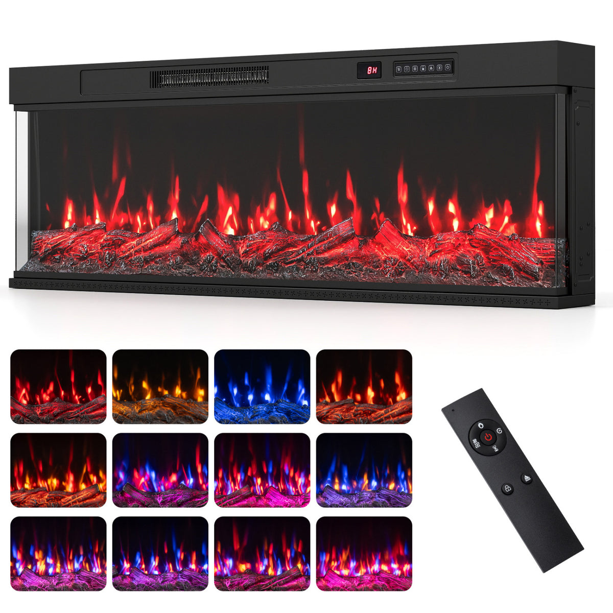 24/40/50/60 Inch 3-Sided Built-in Electric Fireplace Insert with 12 Flame Colors-50 inches