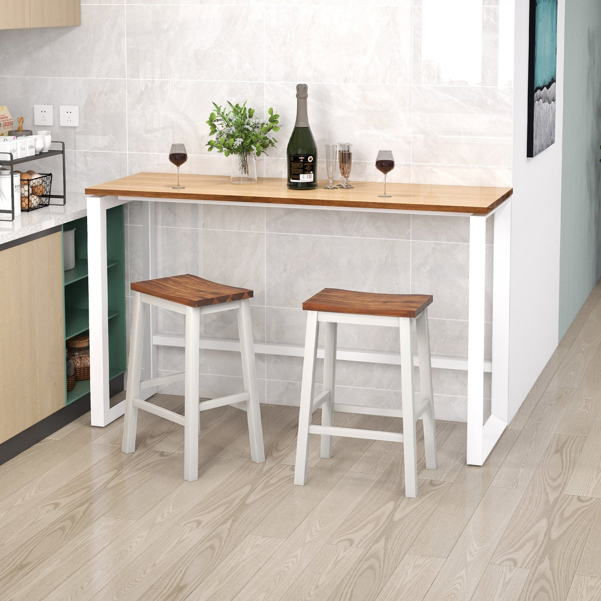 24.5-Inch Set of 2 Saddle Stools Bar Stools with Footrests for Kitchen Island-Walnut & Gray view 2