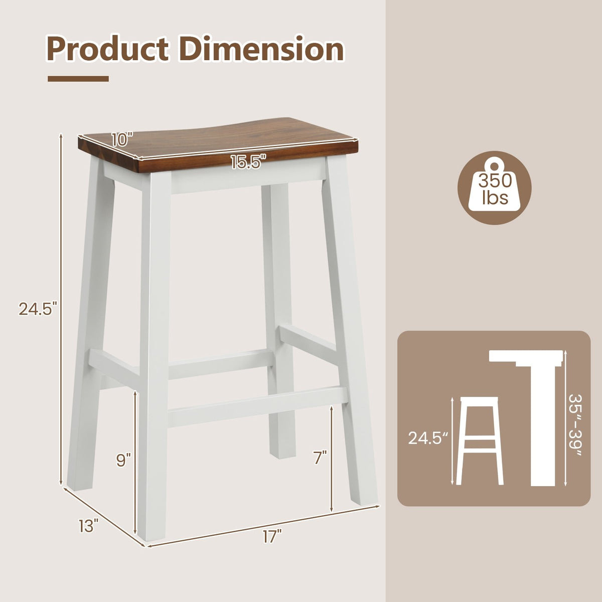 24.5-Inch Set of 2 Saddle Stools Bar Stools with Footrests for Kitchen Island-Walnut & Gray view 4