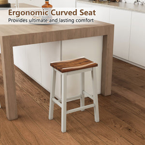 24.5-Inch Set of 2 Saddle Stools Bar Stools with Footrests for Kitchen Island-Walnut & Gray view 6