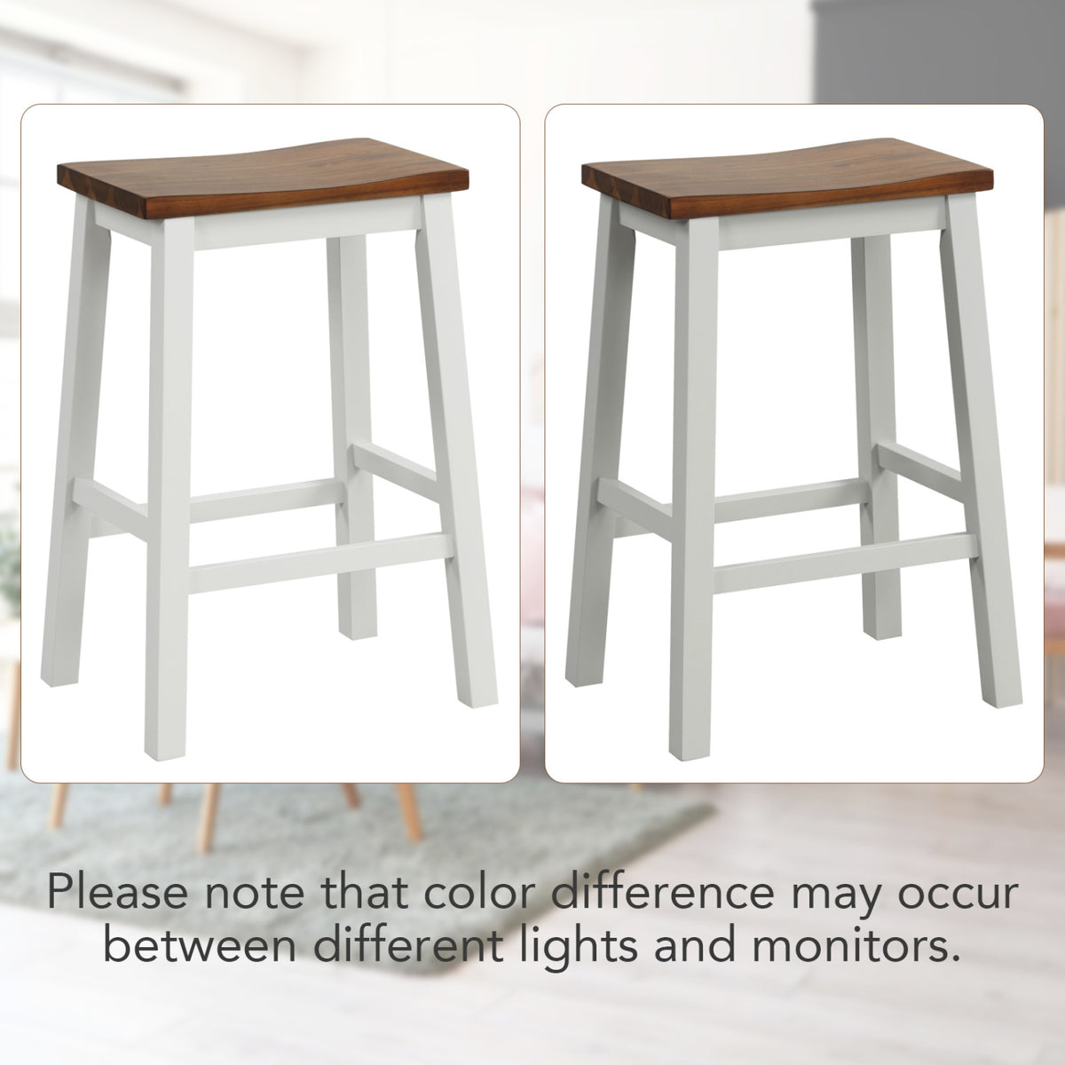 24.5-Inch Set of 4 Saddle Stools Bar Stools with Footrests for Kitchen Island-Walnut & Gray view 8