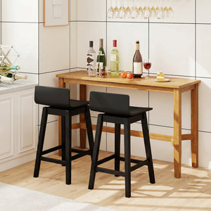 24.5 Inch Swivel Wooden Bar Stools Set of 2 with Rubber Wood Legs and Low Back-Black view 3