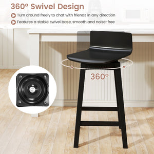 24.5 Inch Swivel Wooden Bar Stools Set of 2 with Rubber Wood Legs and Low Back-Black view 6