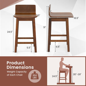 24.5 Inch Swivel Wooden Bar Stools Set of 2 with Rubber Wood Legs and Low Back-Walnut view 4