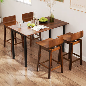 24.5 Inch Swivel Wooden Bar Stools Set of 2 with Rubber Wood Legs and Low Back-Walnut view 5