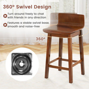 24.5 Inch Swivel Wooden Bar Stools Set of 2 with Rubber Wood Legs and Low Back-Walnut view 7