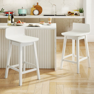 24.5 Inch Swivel Wooden Bar Stools Set of 2 with Rubber Wood Legs and Low Back-White view 2