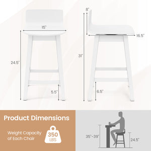 24.5 Inch Swivel Wooden Bar Stools Set of 2 with Rubber Wood Legs and Low Back-White view 4