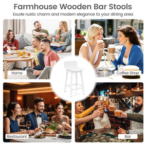 24.5 Inch Swivel Wooden Bar Stools Set of 2 with Rubber Wood Legs and Low Back-White view 8