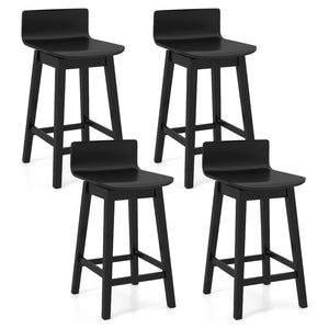 24.5 Inch Swivel Wooden Bar Stools Set of 4 with Rubber Wood Legs and Low Back-Black