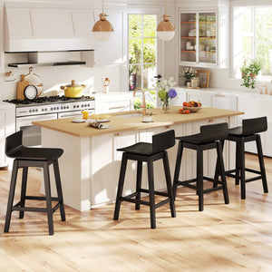24.5 Inch Swivel Wooden Bar Stools Set of 4 with Rubber Wood Legs and Low Back-Black view 2