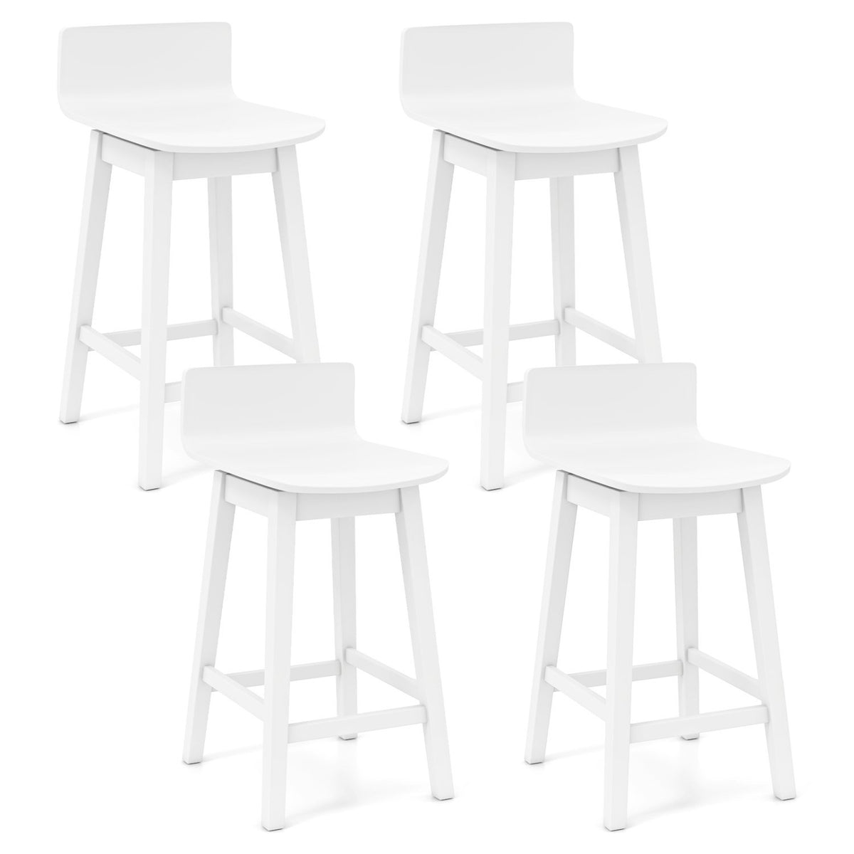 24.5 Inch Swivel Wooden Bar Stools Set of 4 with Rubber Wood Legs and Low Back-White