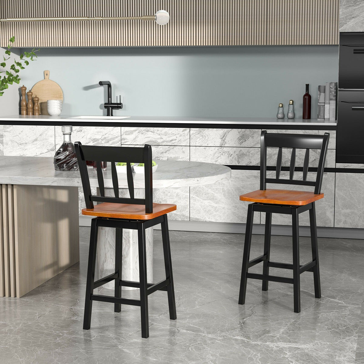 24.5 Inches Set of 2 Swivel Bar Stools with 360° Swiveling-Black view 2