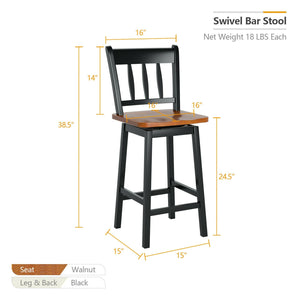 24.5 Inches Set of 2 Swivel Bar Stools with 360° Swiveling-Black view 4