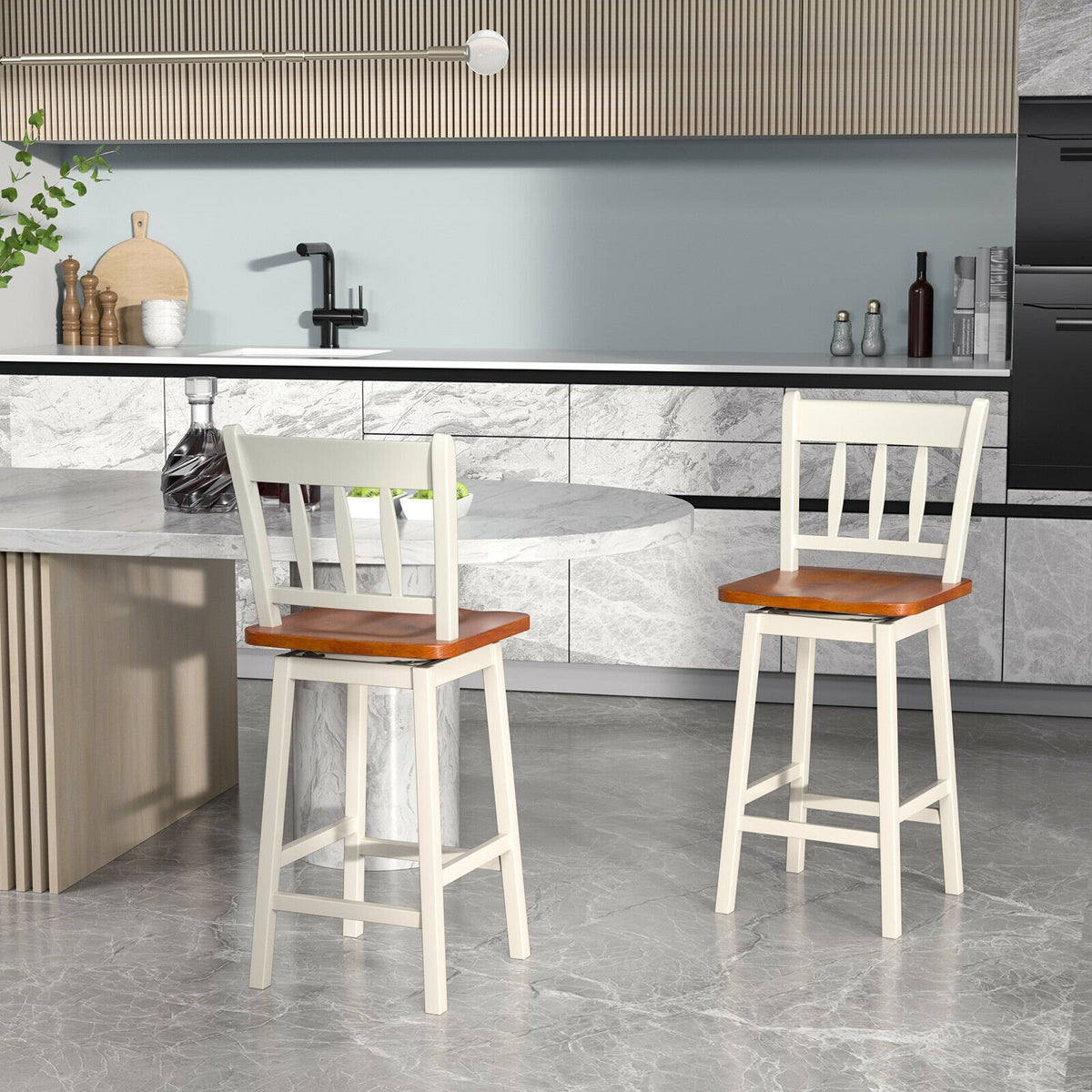 24.5 Inches Set of 2 Swivel Bar Stools with 360° Swiveling-White view 2