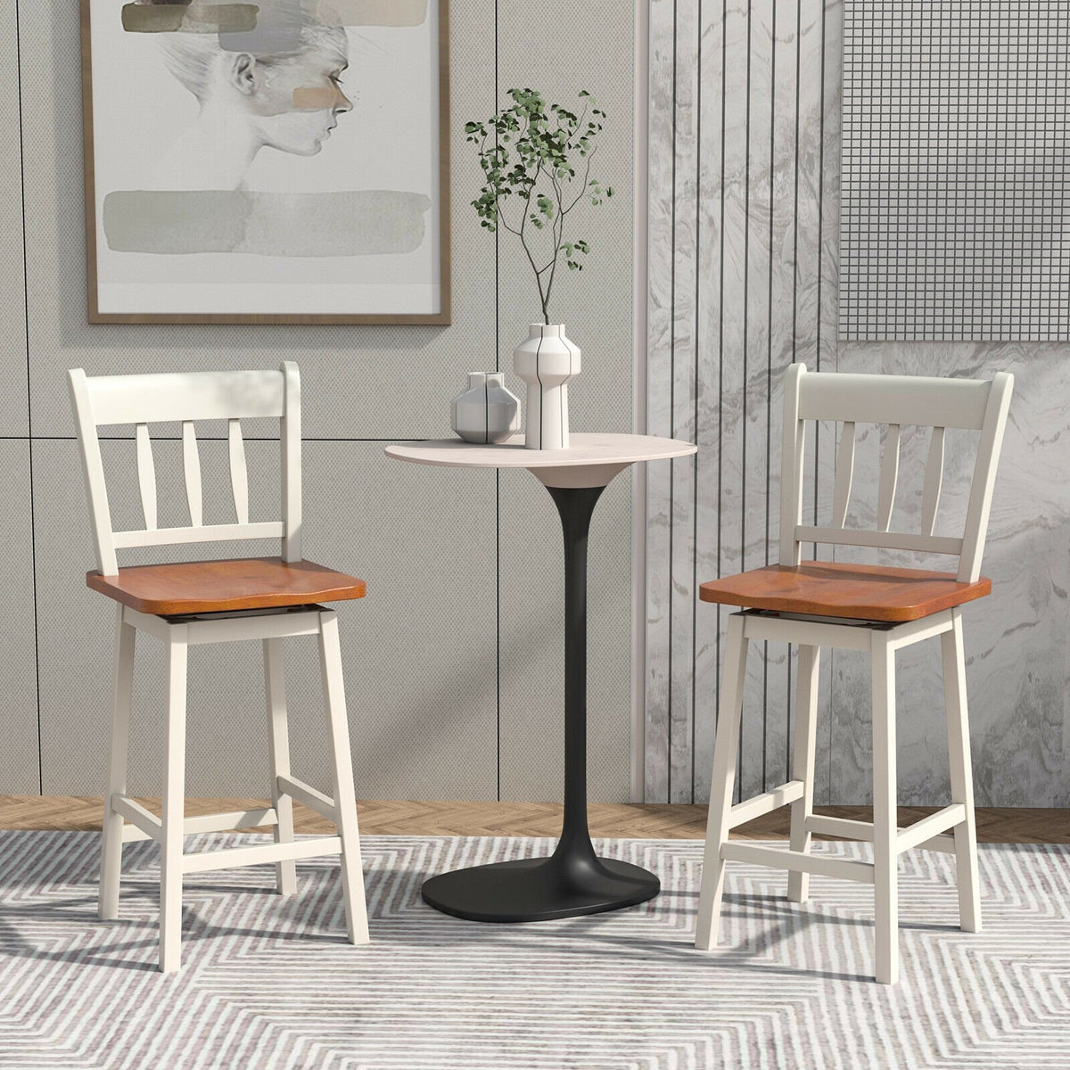 24.5 Inches Set of 2 Swivel Bar Stools with 360° Swiveling-White view 6