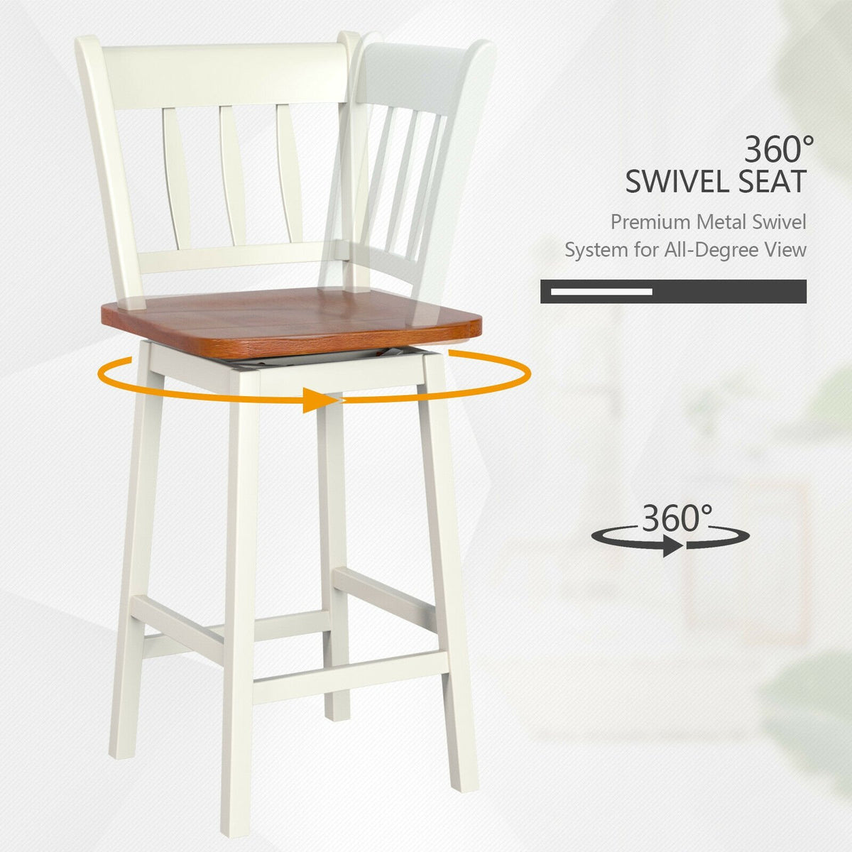 24.5 Inches Set of 2 Swivel Bar Stools with 360° Swiveling-White view 7