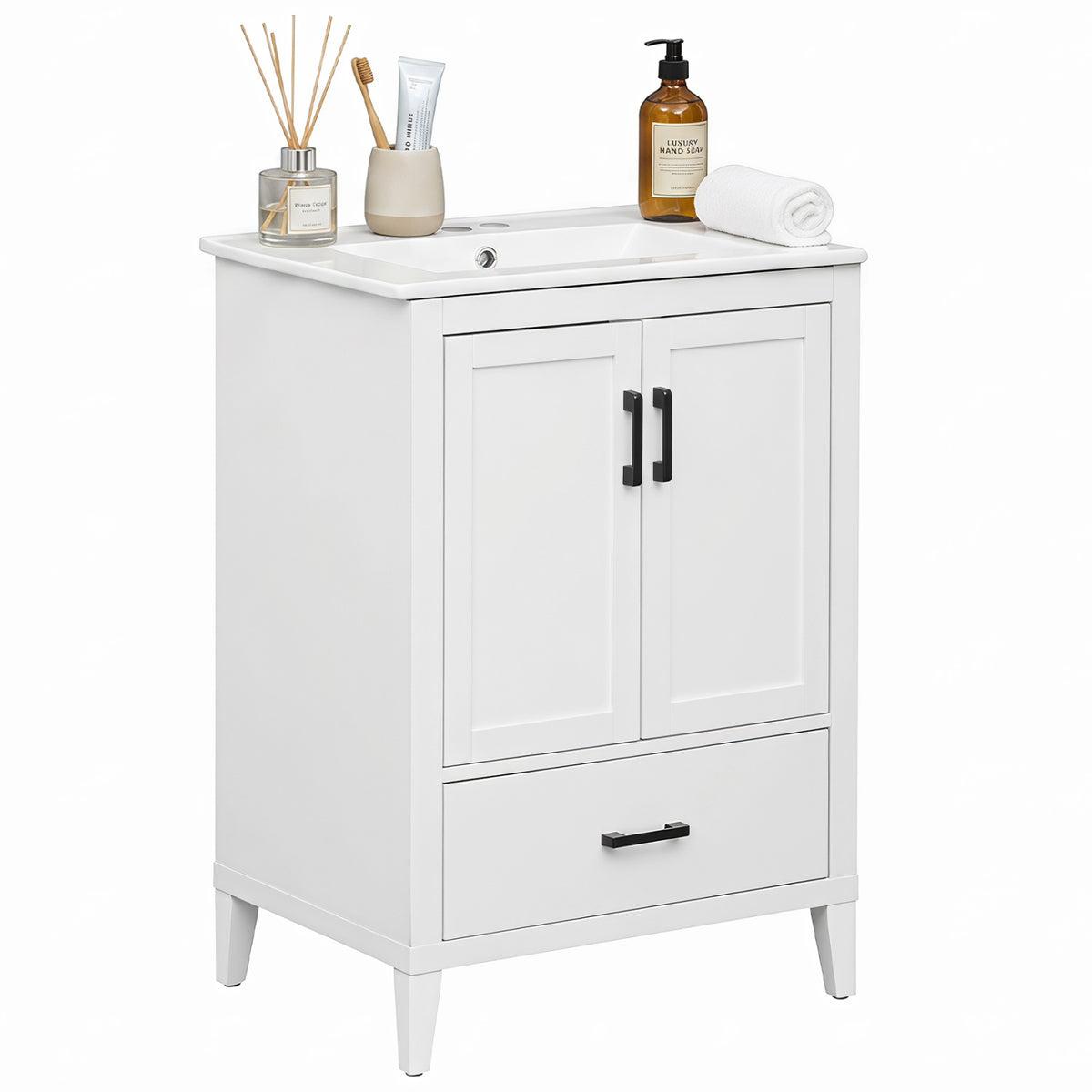 24.5 inches Modern Bathroom Vanity with Sink 2 Doors and Drawer-White