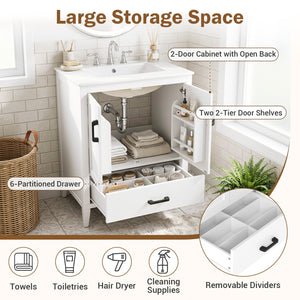 24.5 inches Modern Bathroom Vanity with Sink 2 Doors and Drawer-White view 7