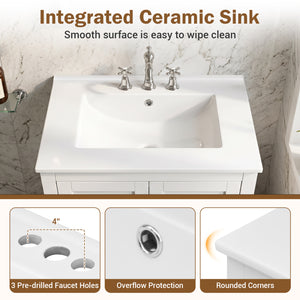 24.5 inches Modern Bathroom Vanity with Sink 2 Doors and Drawer-White view 8