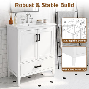 24.5 inches Modern Bathroom Vanity with Sink 2 Doors and Drawer-White view 9