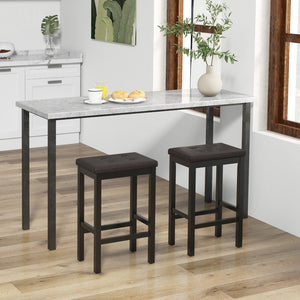 24 Inch Bar Stools with Padded Seat Footrest and Rubber Wood Frame-Brown view 3