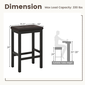 24 Inch Bar Stools with Padded Seat Footrest and Rubber Wood Frame-Brown view 4