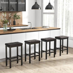 24 Inch Bar Stools with Padded Seat Footrest and Rubber Wood Frame-Brown view 5